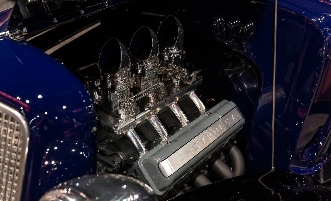 The engine bay of the award-winning, Canberra-built 1935 coupe. Picture: Chevrolet