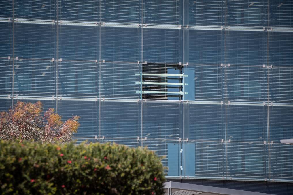 Another pane of glass has fallen from the facade of the Ben Chifley Building, ASIO's headquarters. Picture: Karleen Minney