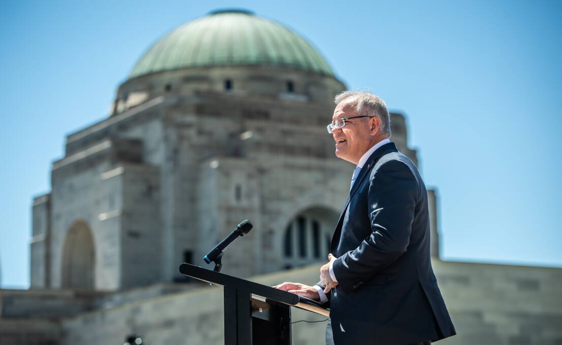 Prime Minister Scott Morrison speaks at the Australian War Memorial concept design launch. Picture: Karleen Minney