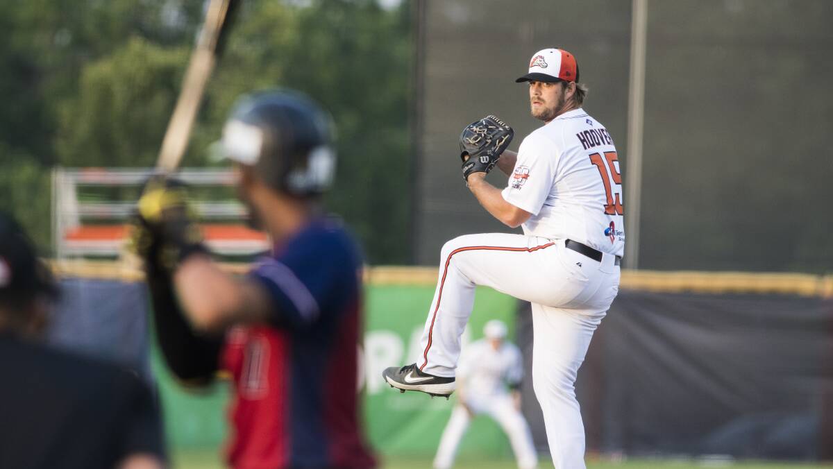 Canberra Cavalry import JJ Hoover pitched six innings. Picture: Dion Georgopoulos