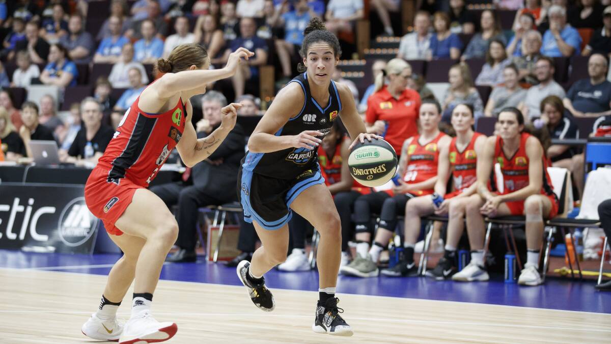 Canberra Capitals star Kia Nurse was immense as the home side defended the fortress. Picture: Sitthixay Ditthavong