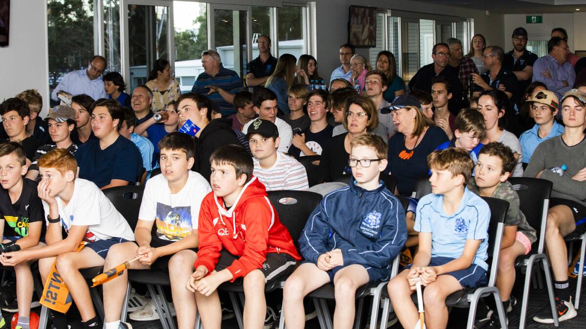 Tom Green is the number 10 pick in the 2019 draft.
Friends and family of Tom Green watch the 2019 AFL draft on the big screen. Picture: Jamila Toderas