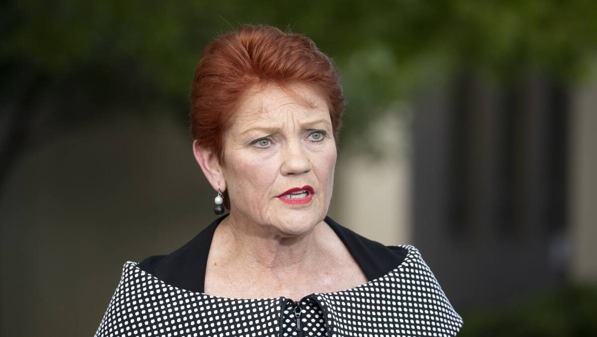 One Nation senator Pauline Hanson after she voted against the government's Ensuring Integrity Bill. Picture: Sitthixay Ditthavong