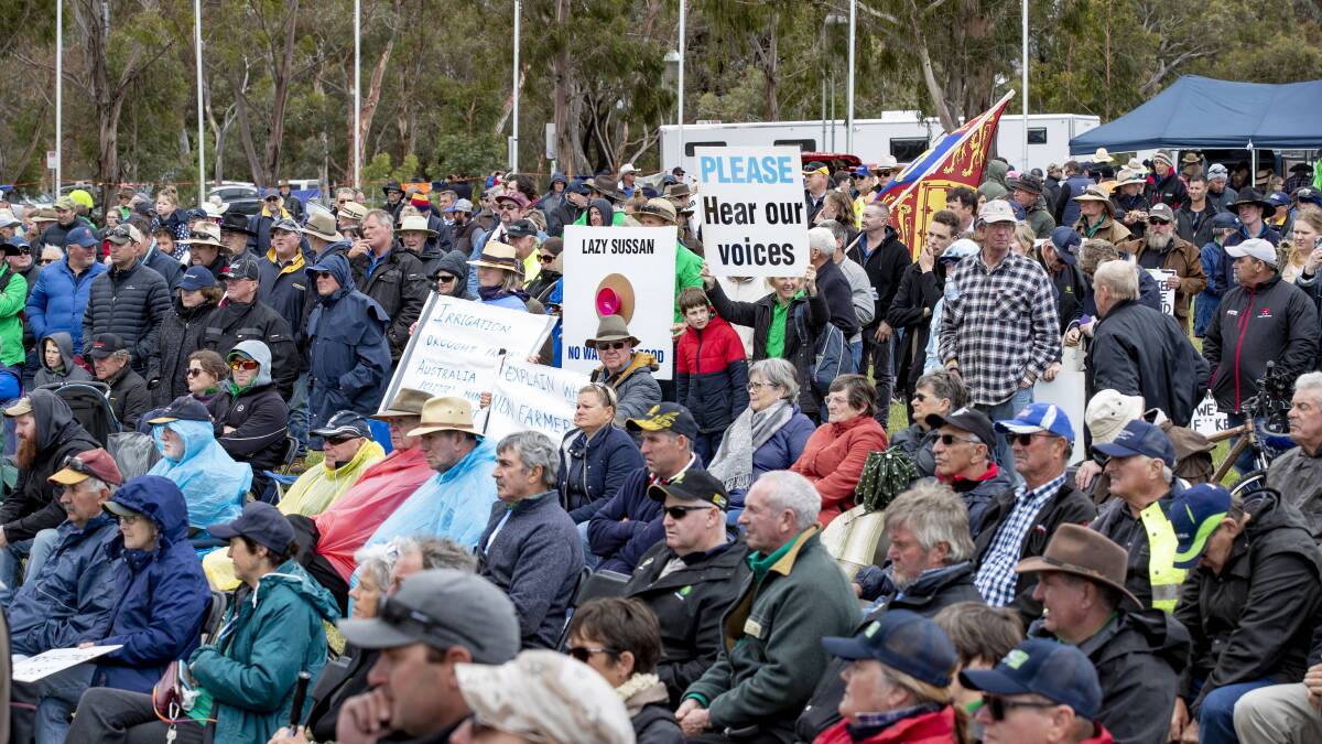 Farmers pack the lawn in front of Parliament House to protest the Murray Darling Basin plan. Picture: Sitthixay Ditthavong