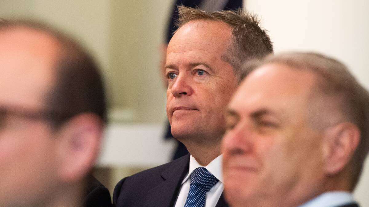 Bill Shorten at Labor's caucus meeting last week, where new leader Anthony Albanese basked in the Coalition's recent missteps. Picture: Elesa Kurtz