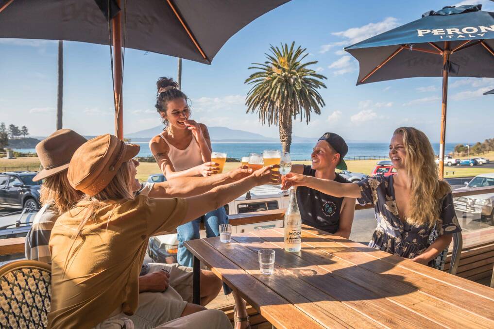 Enjoying an afternoon drink at Bermagui's Beach Hotel. Picture: David Rogers