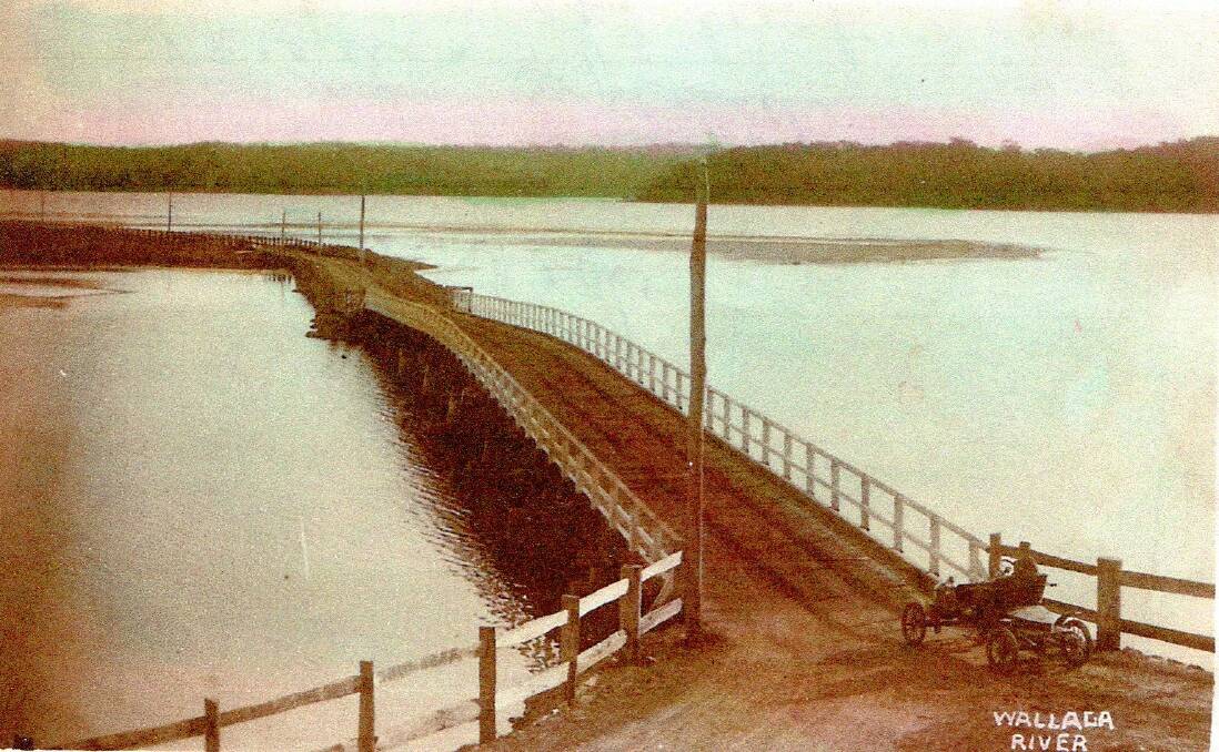 Historic postcard of Wallaga Lake Bridge. Picture: Peter Lindeman