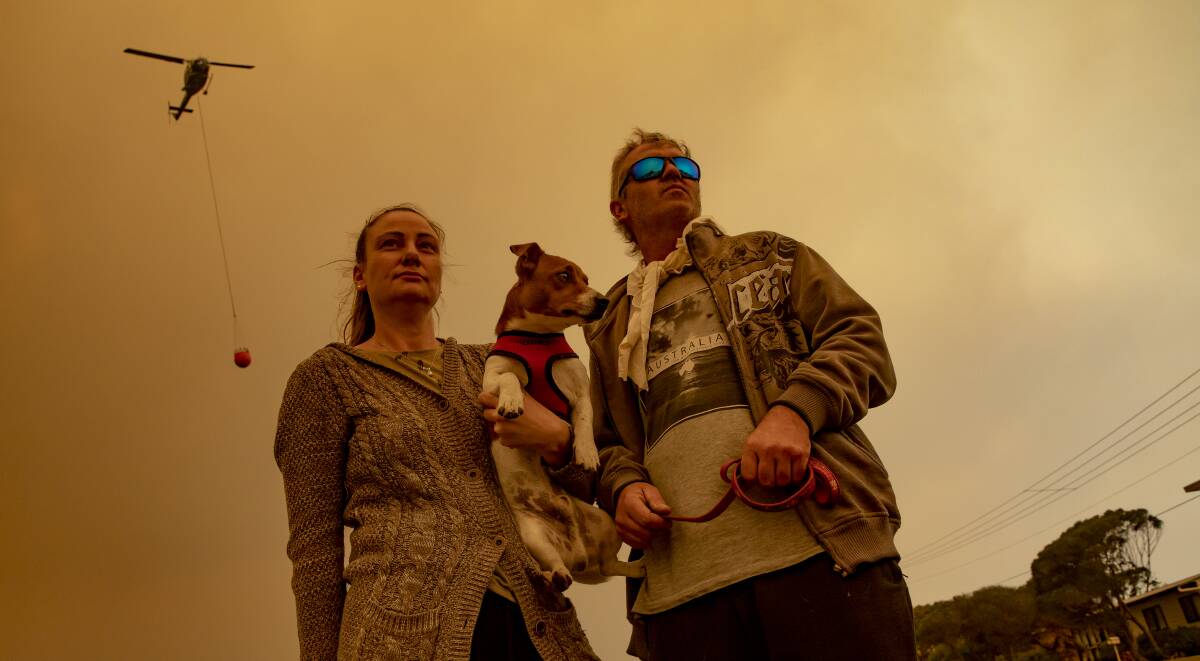 Michelle and Brett Cuthbert from Bawley Point during December's fires. Picture: Sitthixay Ditthavong