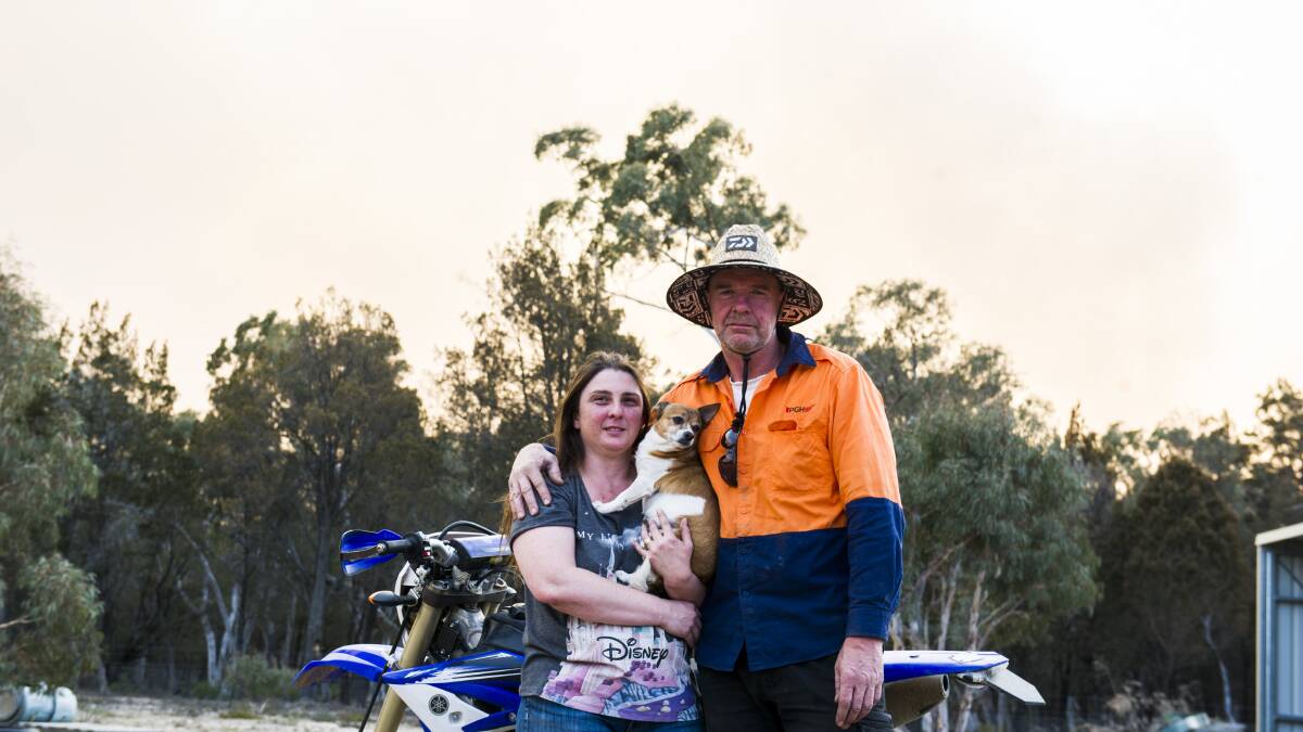 The North Black Range fire sits close to Kathleen and Bob Kohler at their home in Warri. Picture: Dion Georgopoulos
