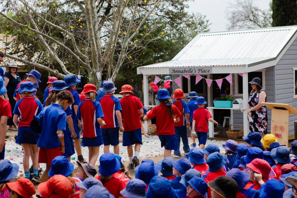Miles Franklin Primary School children celebrate the opening of Annabelle's Place. Picture: Jamila Toderas