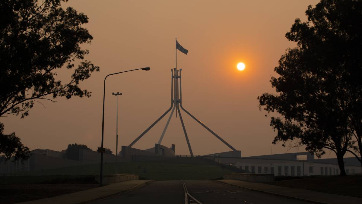 A smoky haze over Canberra on Tuesday evening. Picture: Jamila Toderas