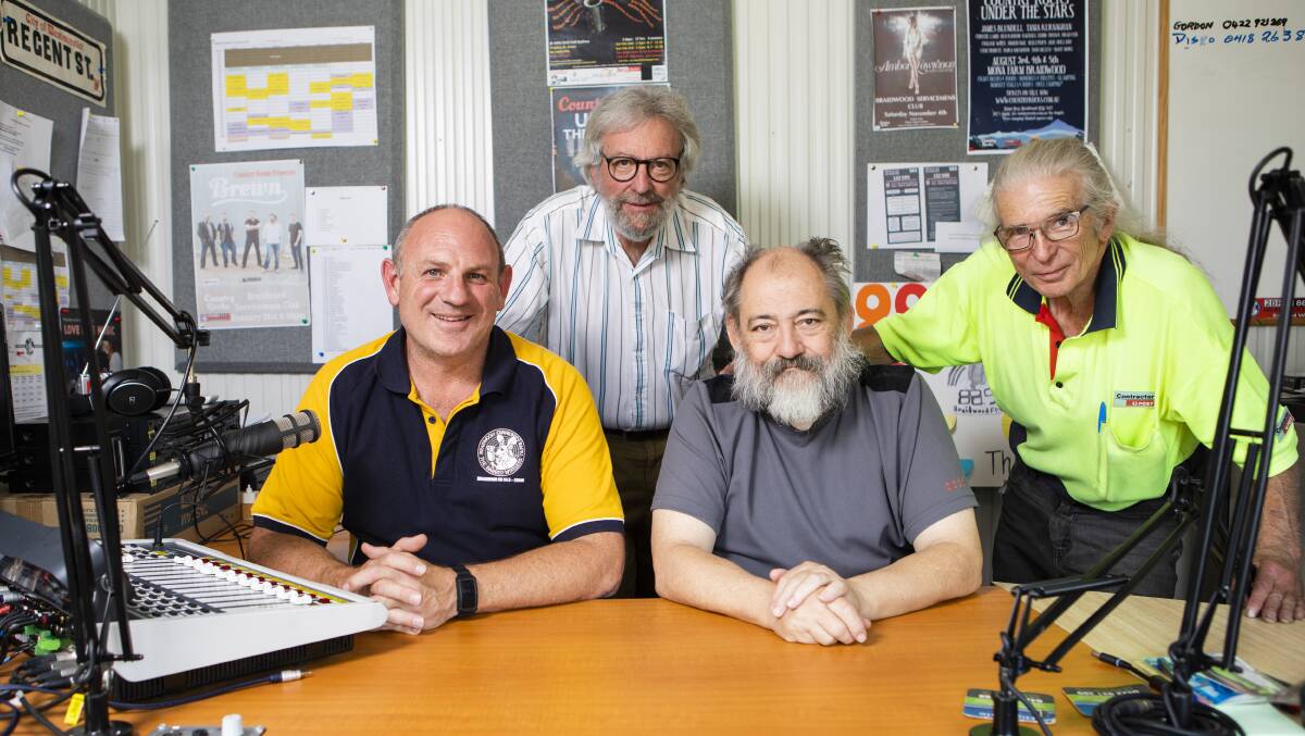 Part of Braidwood FM's fire coverage team, from left, station manager Gordon Waters, vice president Bill McGinnis, president Rod McClure and presenter Gavin Pillage. Picture: Jamila Toderas