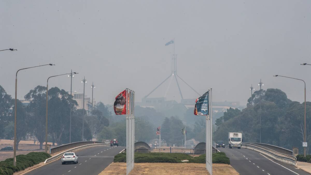 Smoke from the bushfires burning to Canberra's west is expected to blanket the city, brought across with westerly winds. Picture: Karleen Minney