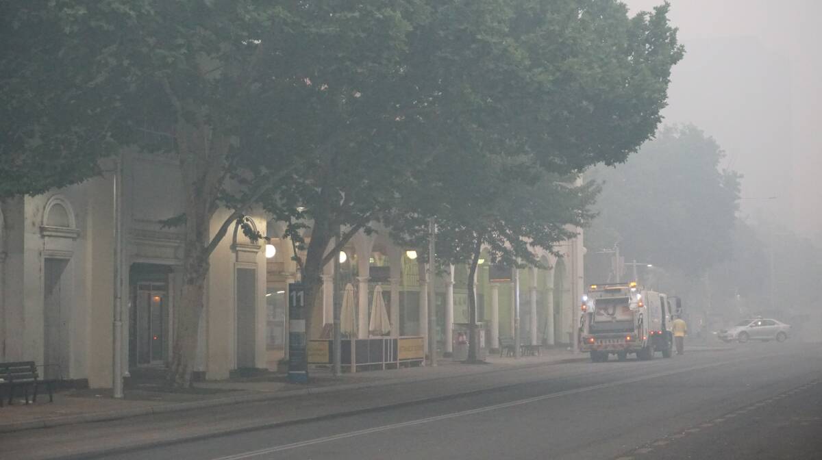 Thick smoke haze in Civic on New Year's Day. Picture: Megan Dingwall