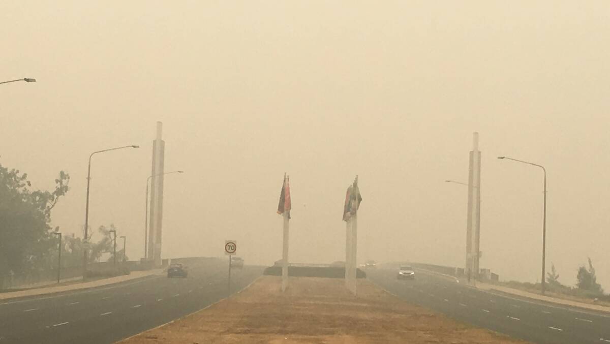 Commonwealth Avenue Bridge (we promise) through the smoke haze. Picture: Peter Brewer