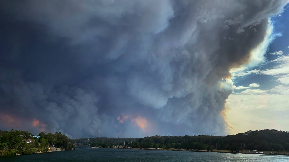 The South Coast fires taken from Nowra Bridge at 2.18pm on New Years Eve. Picture: Monique Price.