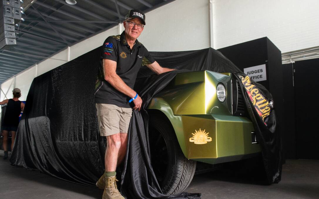 This is as much of Project Matilda that can be shown by team leader Major Graham Anderson before Friday night's reveal at Summernats. Picture: Elesa Kurtz