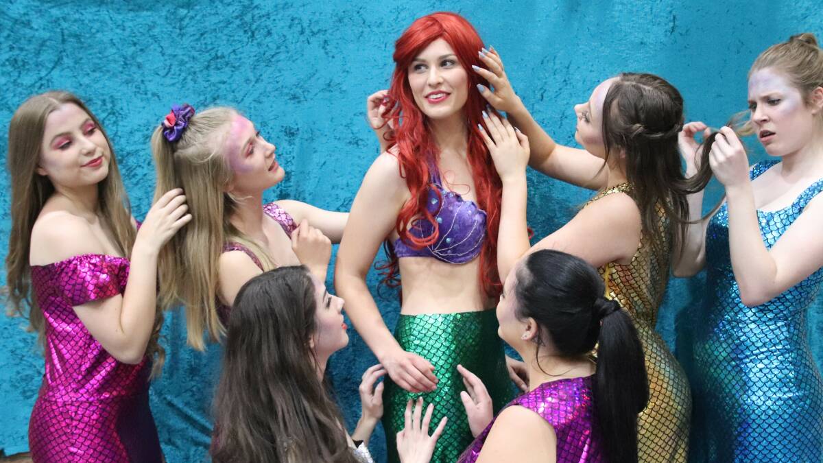 Emily Pogson, centre, as Ariel in The Little Mermaid. Picture: Supplied