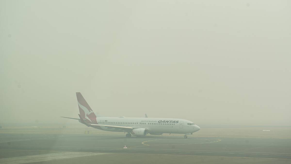 Thick smoke haze over Canberra Airport. Picture: Dion Georgopoulos