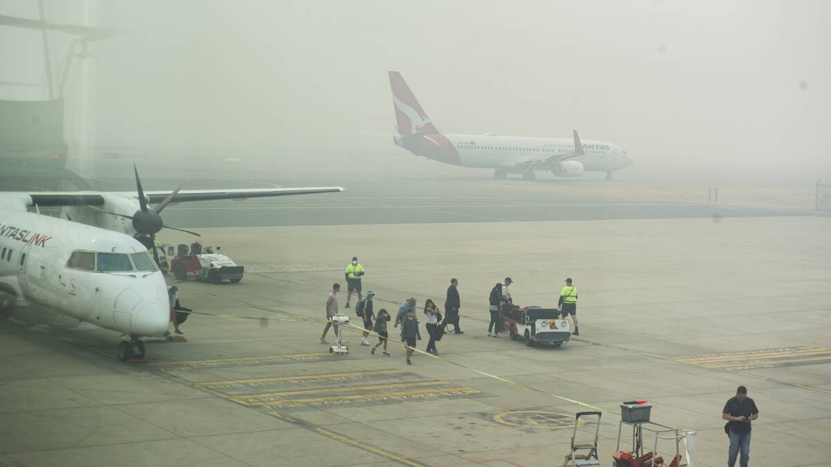 Thick smoke haze over Canberra Airport earlier this year. Picture: Dion Georgopoulos
