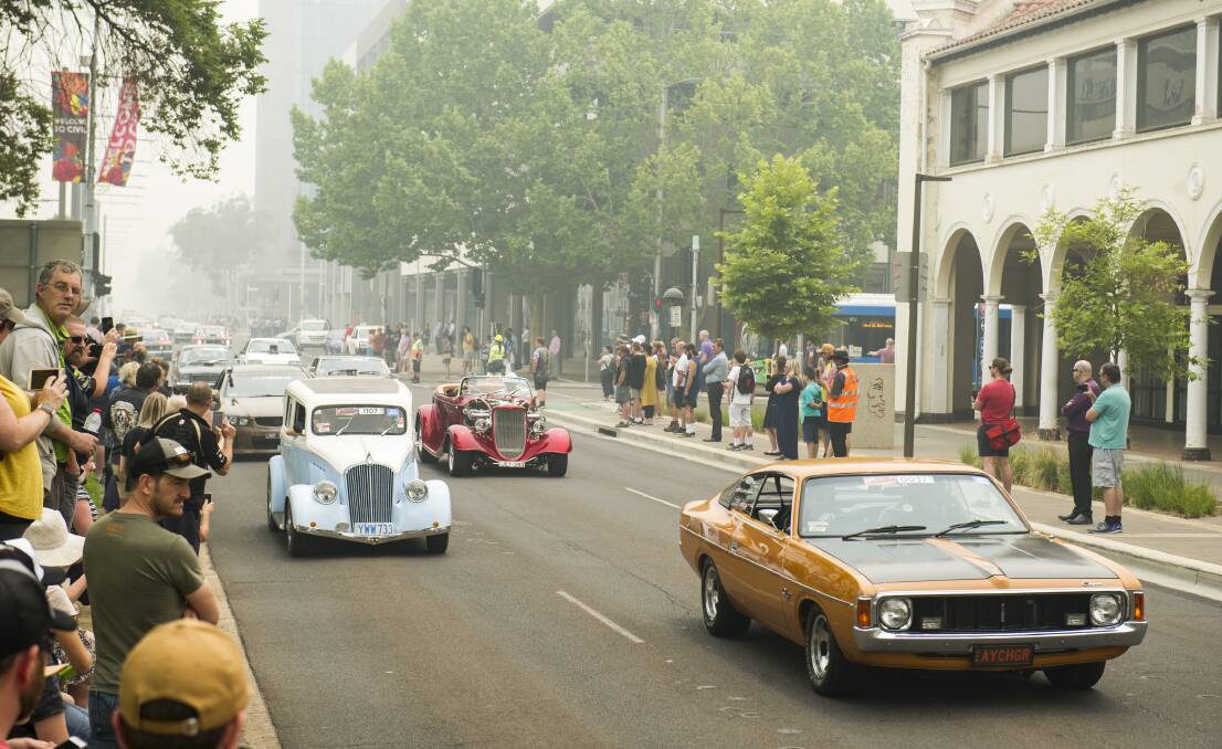 Canberra crowds lined the roadway for this year's Summernats City Cruise. Picture: Dion Georgopoulos