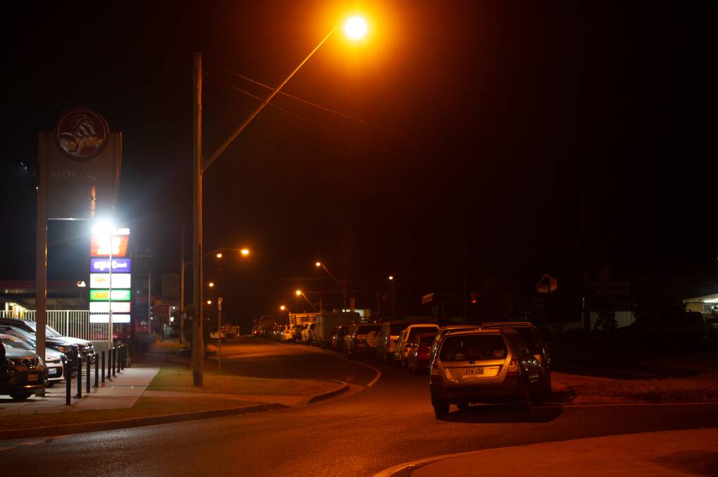 The main road through Ulladulla became a car park through the night due to road closures on Thursday night. Picture: Karleen Minney
