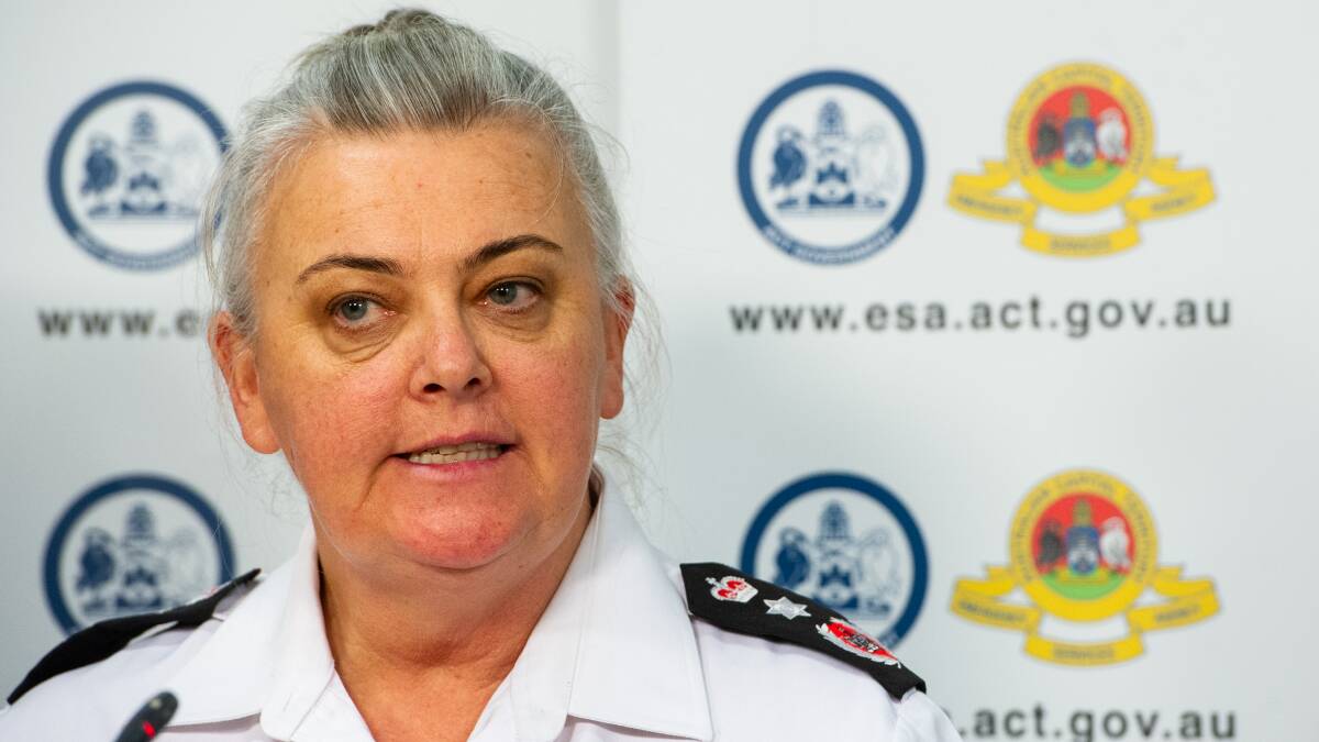 Commissioner of the Emergency Services Agency, Georgeina Whelan, provides an update on the current bushfire situation for the ACT. Picture: Elesa Kurtz