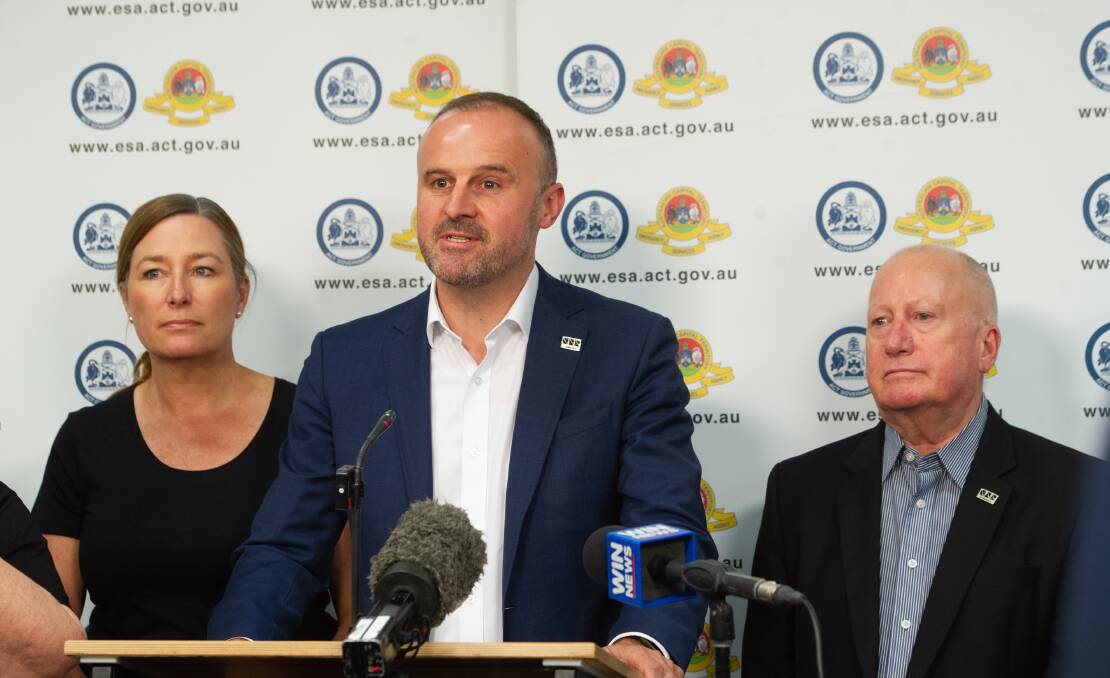 Chief Minister Andrew Barr and emergency services Mick Gentleman, who successfully lobbied the federal government to assist the ACT's volunteer firefighters. Picture: Elesa Kurtz