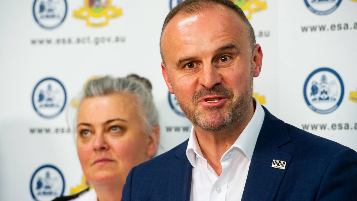 ACT Chief Minister Andrew Barr and Commissioner of the Emergency Services Agency Georgeina Whelan provide an update on the current bushfire situation for the ACT. Picture: Elesa Kurtz