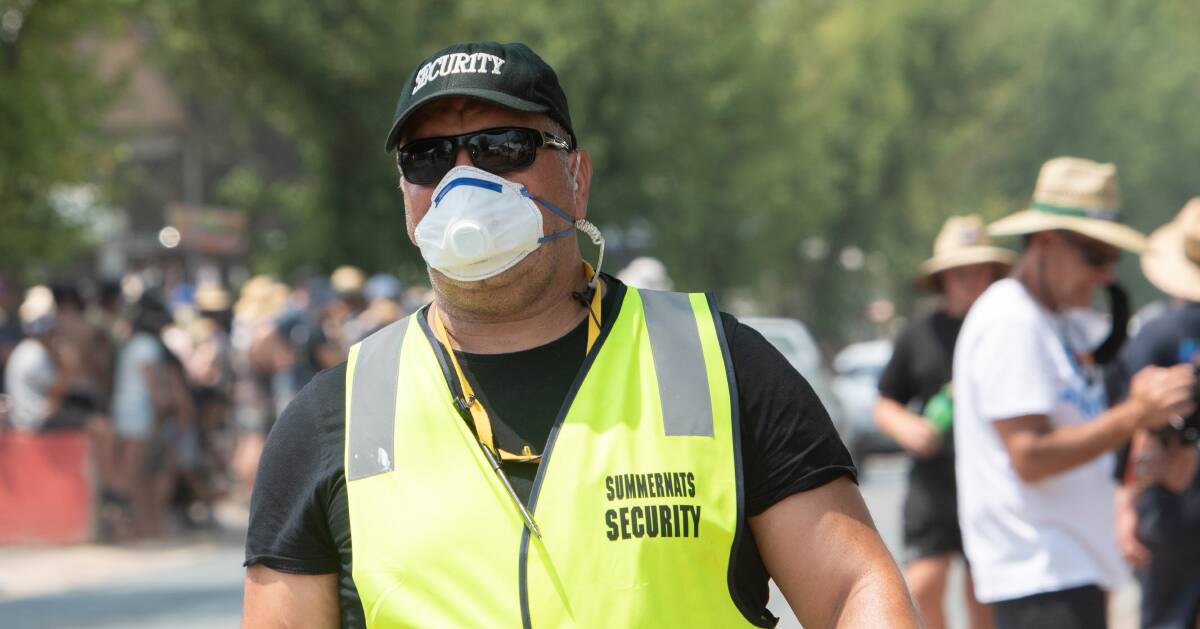 Summernats security wore protective masks on Friday. Picture: Elesa Kurtz
