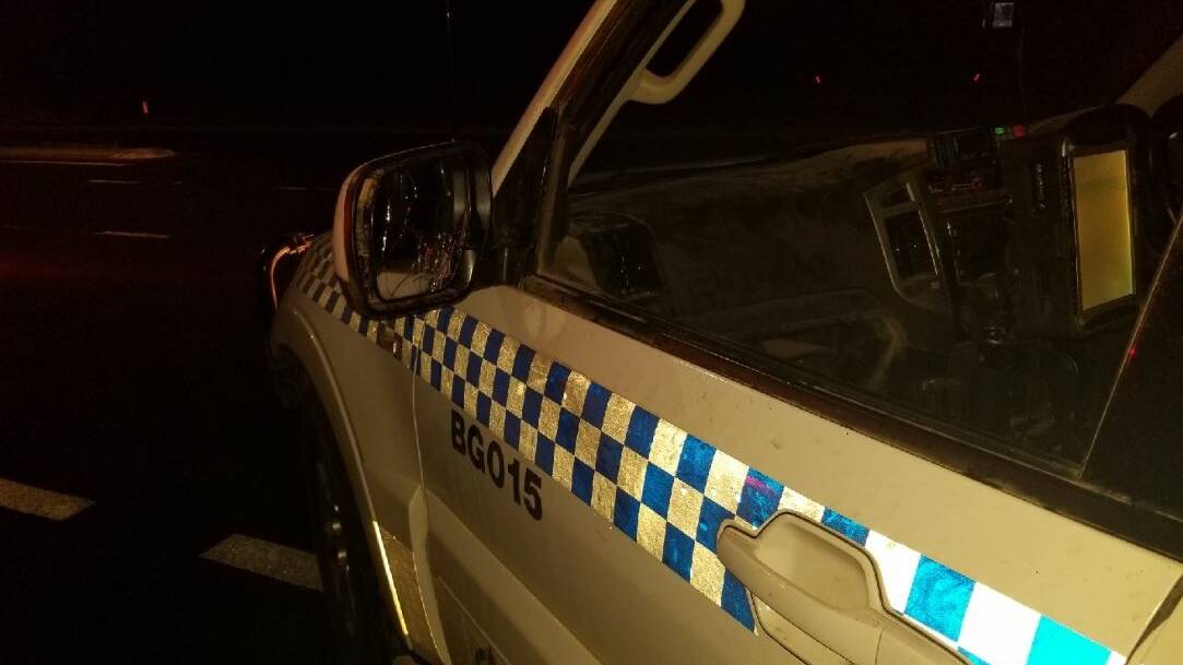 Police are investigating after an officer was struck by a rock and two police vehicles were damaged during a public order incident at Eaglehawk on Friday night. Picture: NSW Police Force Facebook page