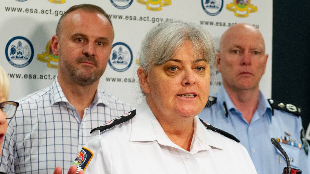 ACT Chief Minister Andrew Barr and Emergency Controller Georgeina Whelan provide an update on the State of Alert for the ACT. Picture: Elesa Kurtz