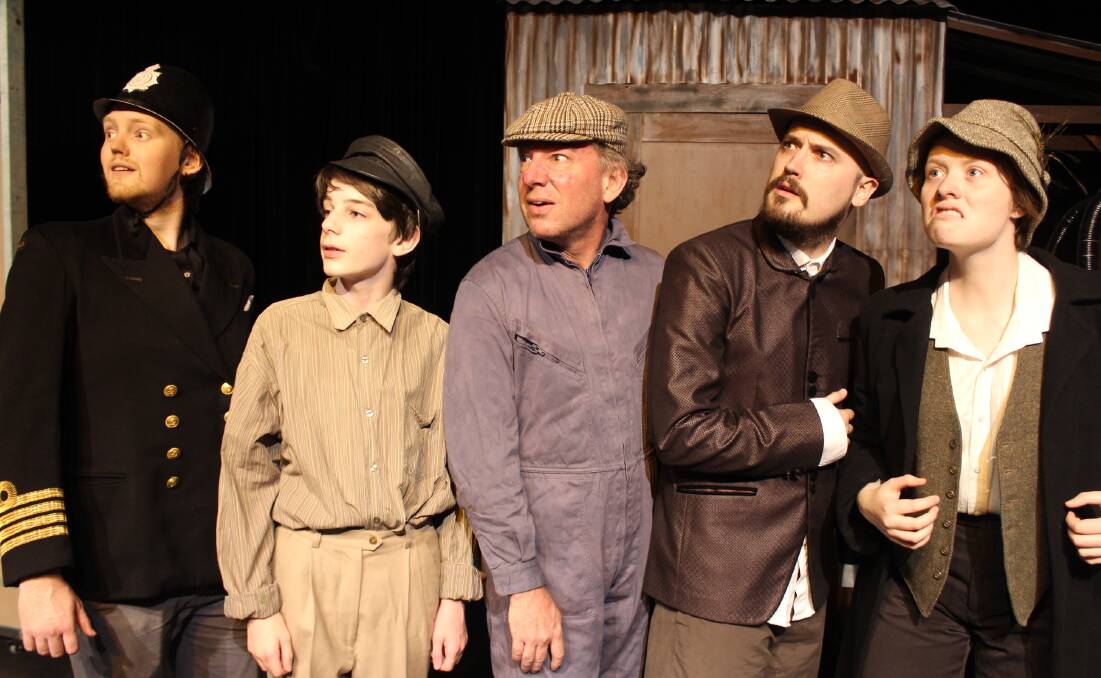 From left, Brendan Kelly, Leo Scott, James Scott, David Cain and Katherine Berry in Danny The Champion Of the World. Picture: Honest Puck Theatre