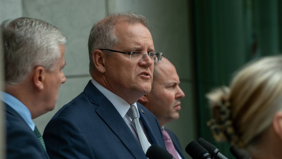 Prime Minister Scott Morrison announcing funding for his new bushfire recovery agency in Canberra last week. Picture: Karleen Minney
