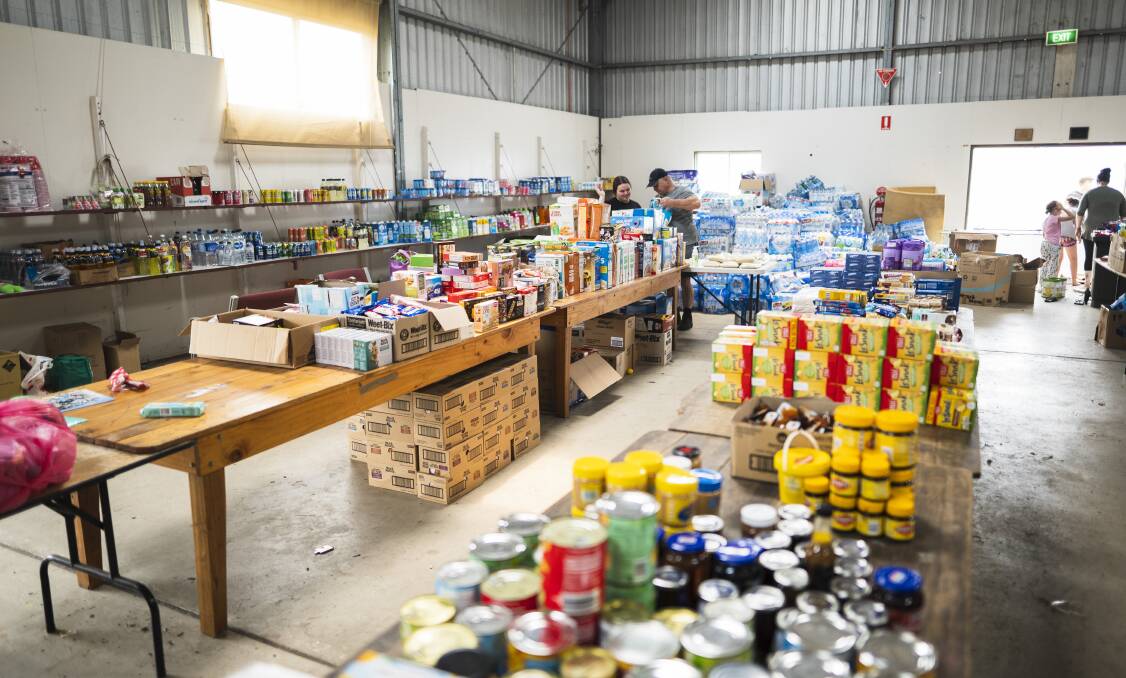 The amount of supplies gathered at the Cobargo relief centre in the immediate aftermath of the fire already depicted the region's generosity. Picture: Dion Georgopoulos