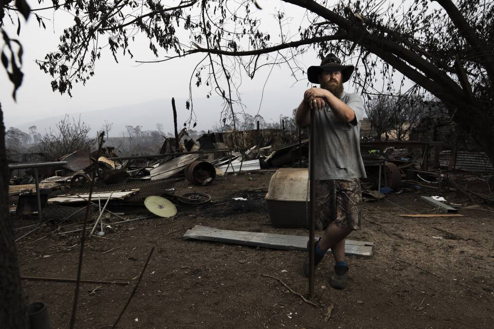 Jade Corby at his parents' destroyed property at Wandella last summer. Picture: Dion Georgopoulos