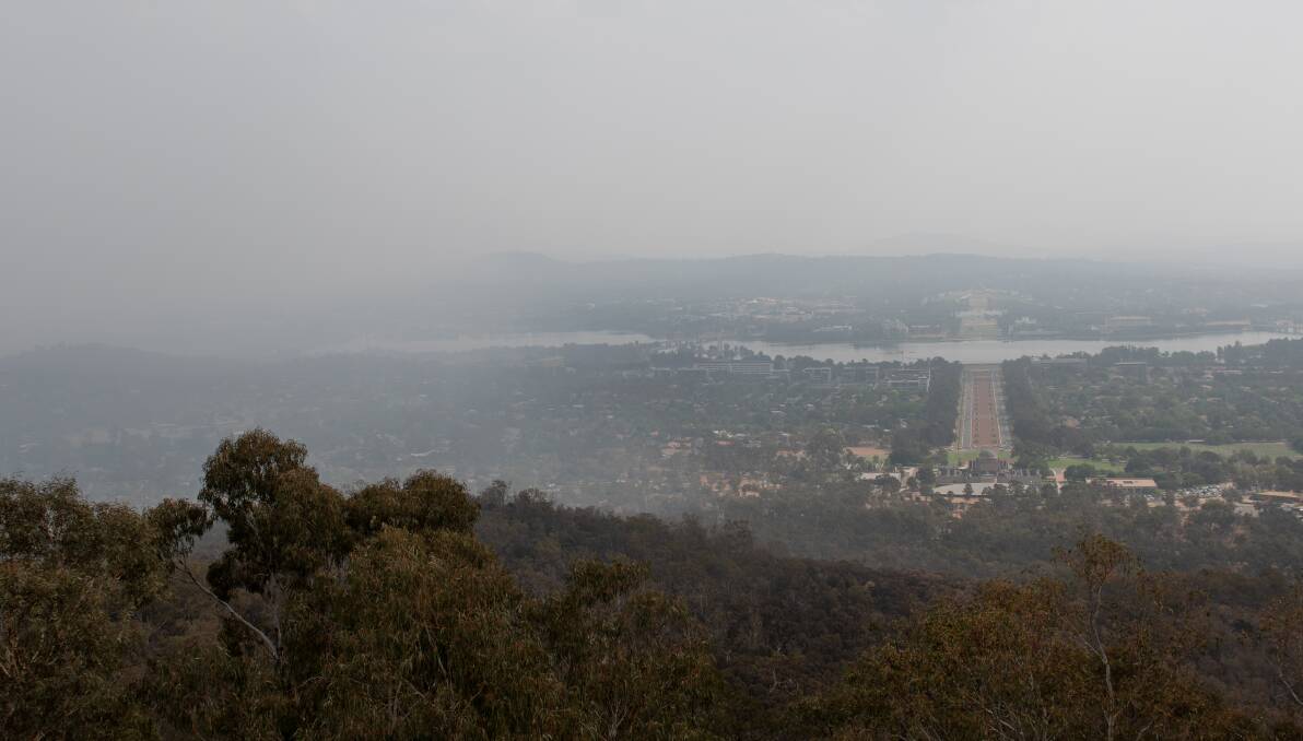 View from Mount Ainslie as smoke rolls into Canberra on Wednesday. Picture: Elesa Kurtz