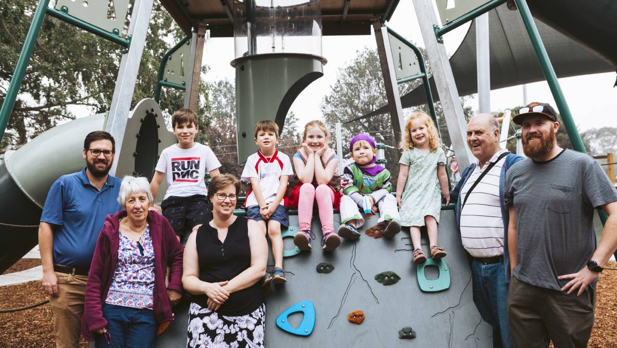 The Furze family decided to spend the day in Braidwood to support the locals. From left, Keiran, Lorraine, Jennifer, Hamish 8, Patrick 6, Elizabeth 7, Matthew 3, Natalie 4, Jim and Brenton.
Picture: Jamila Toderas