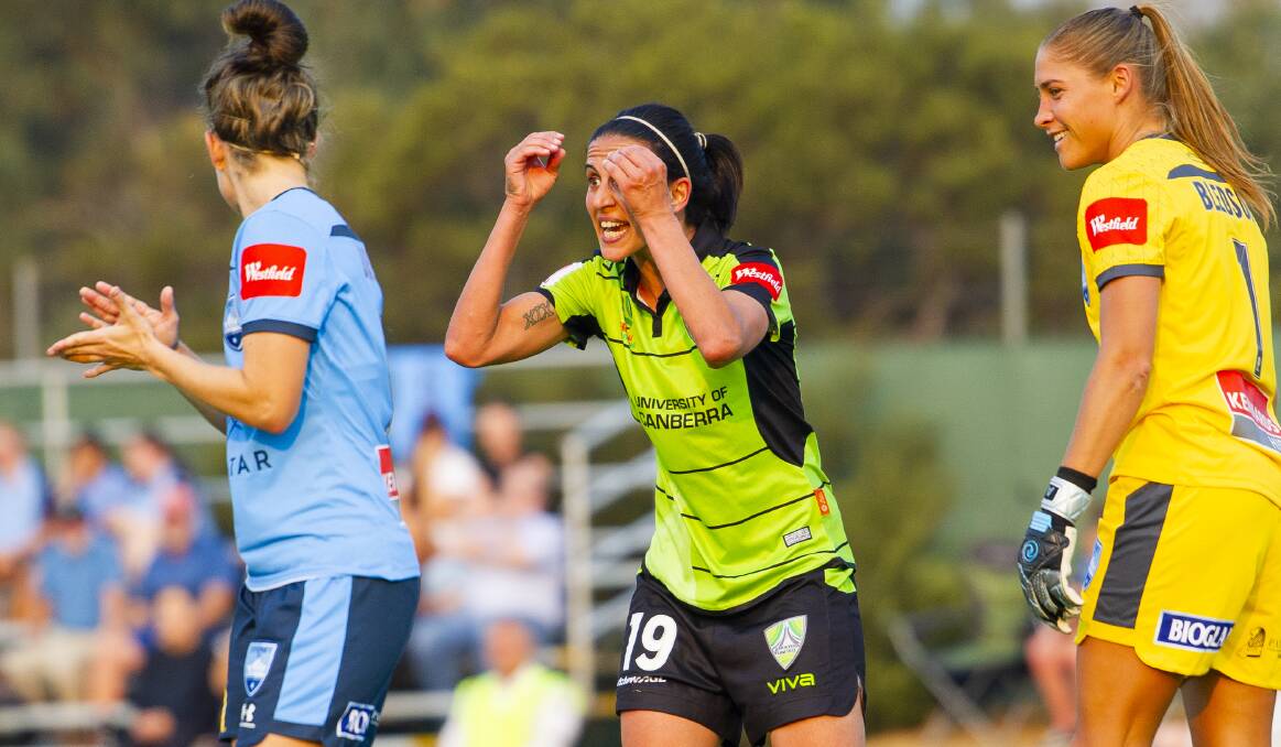 Canberra United's Leena Khamis was left frustrated as her side crashed to another defeat. Picture: Jamila Toderas