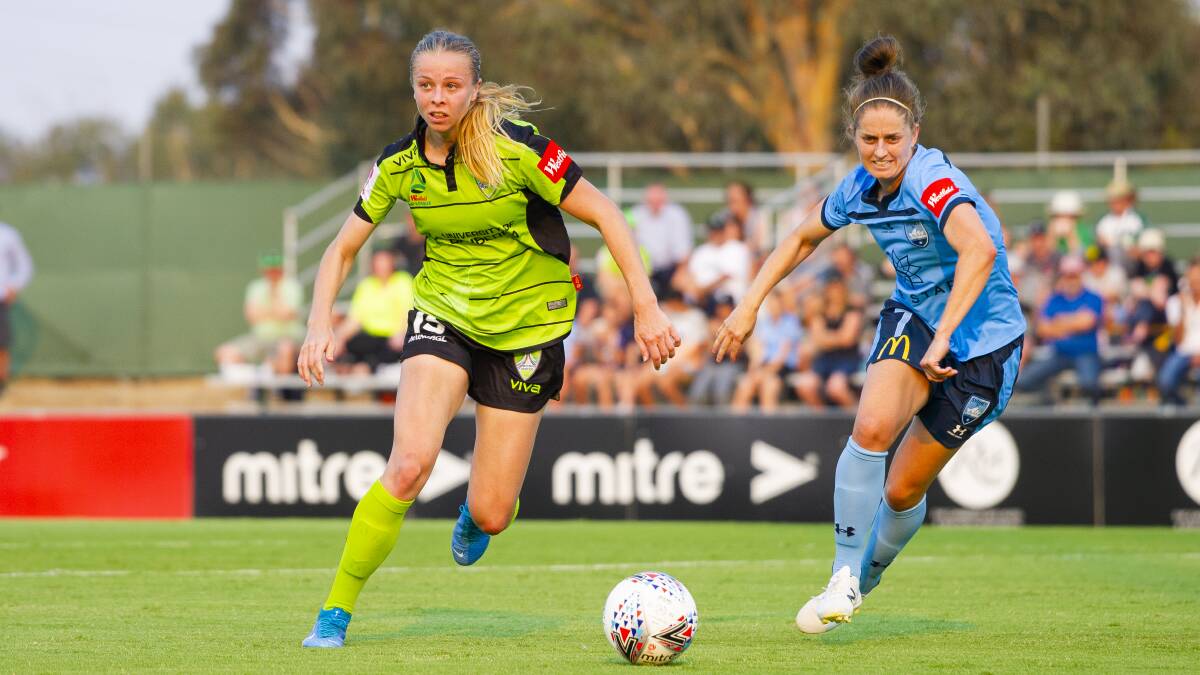 Ellie Brush [right] says the W-League will improve with a home World Cup. Picture: Jamila Toderas