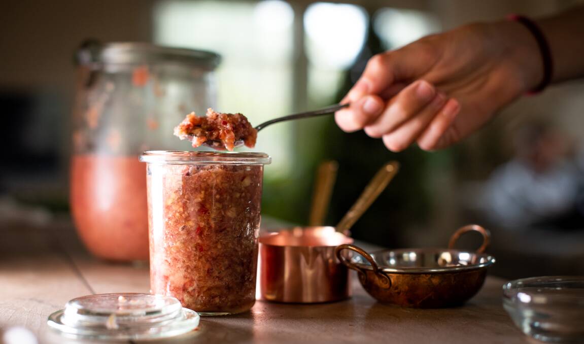 Kirsten Lawson's fermented rhubarb and ginger relish. Picture: Karleen Minney