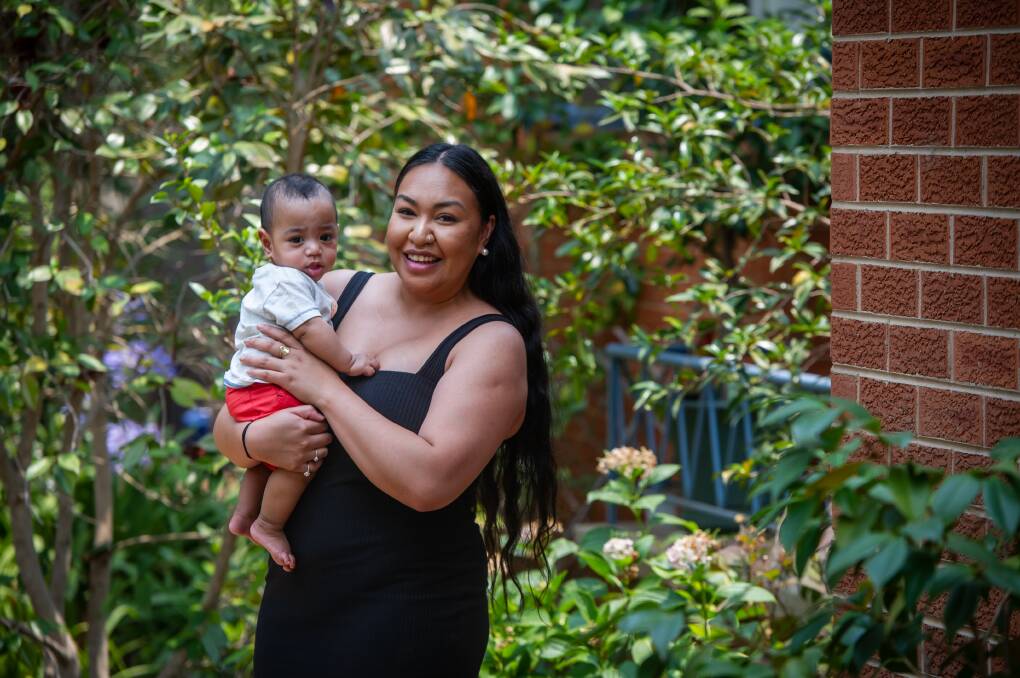 Salote Temu and her family (including new son Mosese, 8 months) are having so much trouble finding affordable rent they have had to move back in with her parents in Garran. Picture: Karleen Minney