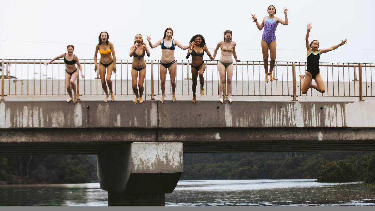 Meibh Connon, of Sydney, Polly Villinger, of Broulee, Briena Connon, of Sydney, Kate Mullany, of Ireland, Elise Mullany, of Darwin, Sinnead Connon, of Sydney, Caitlin Seidel, of Malua Bay, and Skye Wildman, of Broulee, enjoy a day at the beach in Broulee. Picture: Jamila Toderas