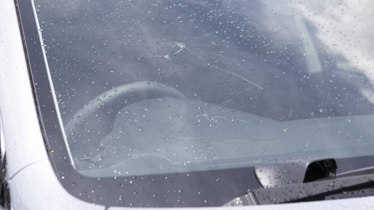 Hail hits Canberra on Monday. A car at Subaru Fyshwick with hail damage. Picture: Jamila Toderas