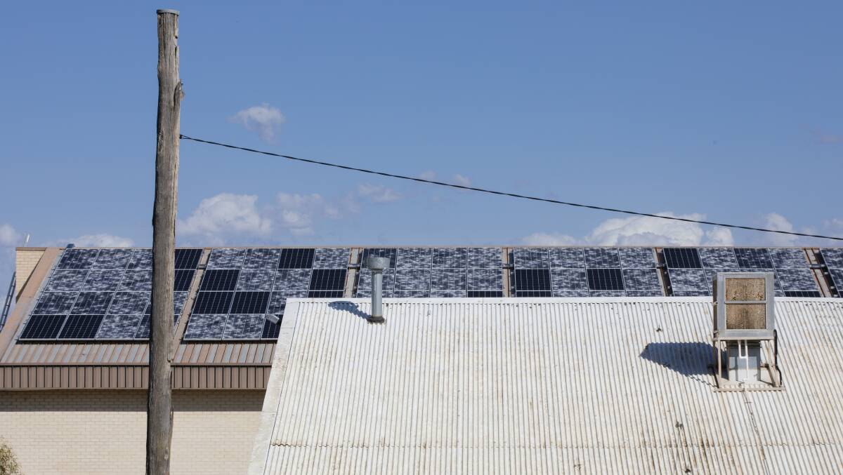 Hail damaged solar panels at the CSIRO Black Mountain site on Monday. Picture: Jamila Toderas