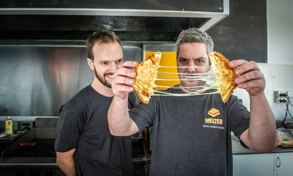Owners Alex Royds, left, and Alex O'Brien at Melted Toasted Sandwich Emporium in Fyshwick. Picture: Karleen Minney