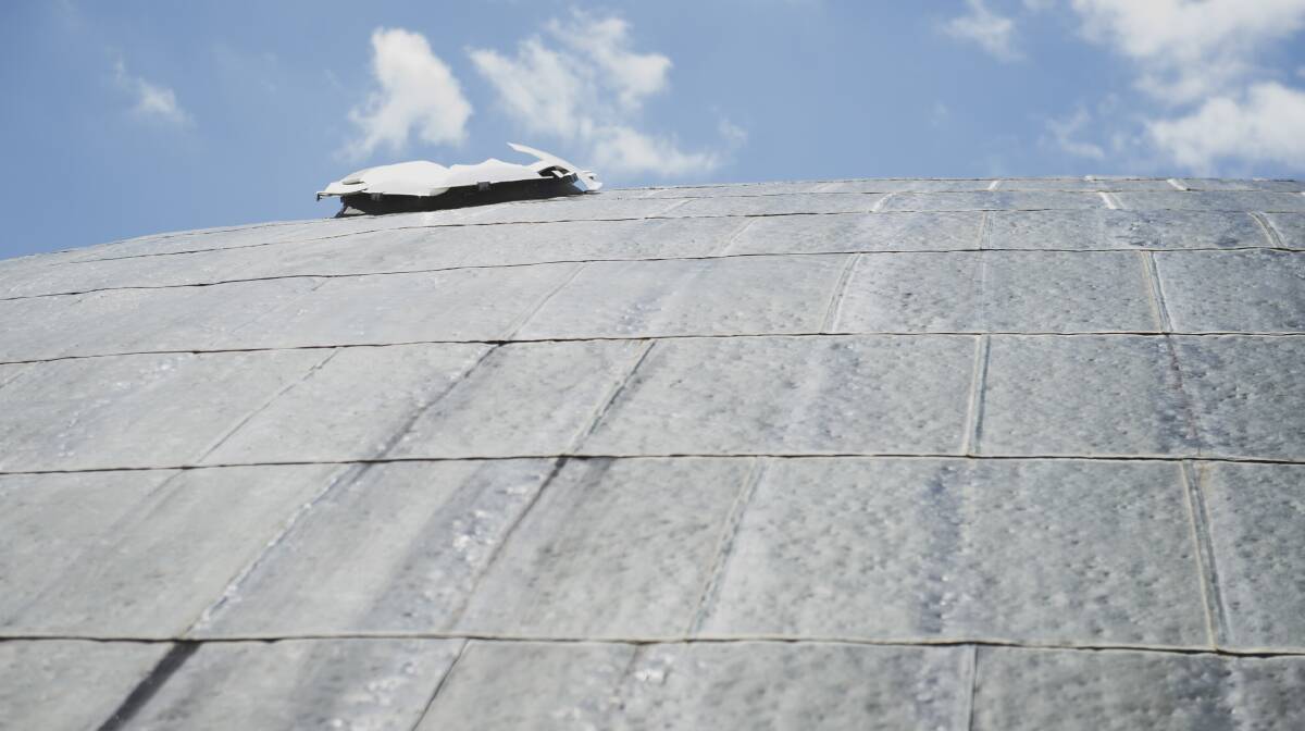 Thousands of dents and broken skylights are left on the Shine Dome from the severe hailstorm. Picture: Dion Georgopoulos