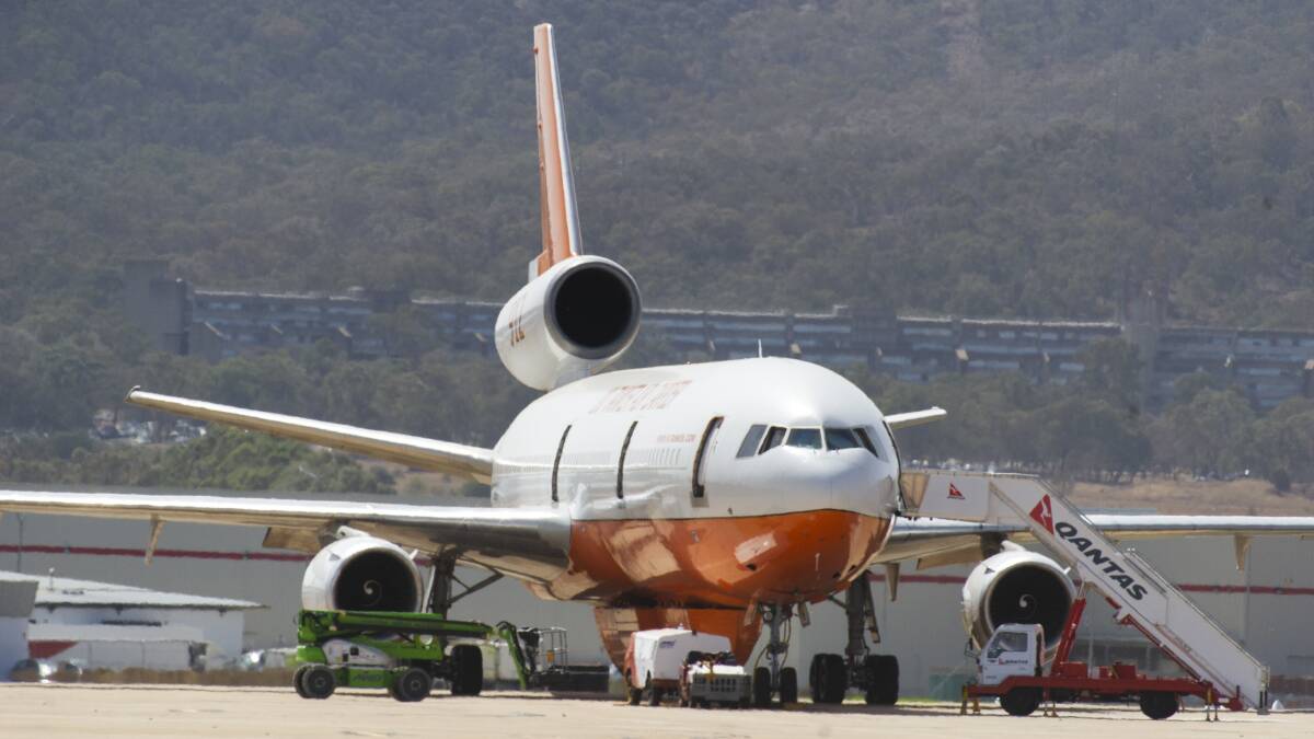 DC-10 Air Tanker used to fight bushfires currently based at the Canberra Airport. Picture: Dion Georgopoulos