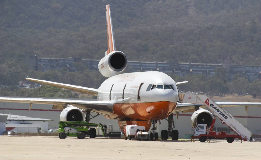 The DC-10 Air Tanker used to fight bushfires currently based at Canberra Airport. Picture: Dion Georgopoulos