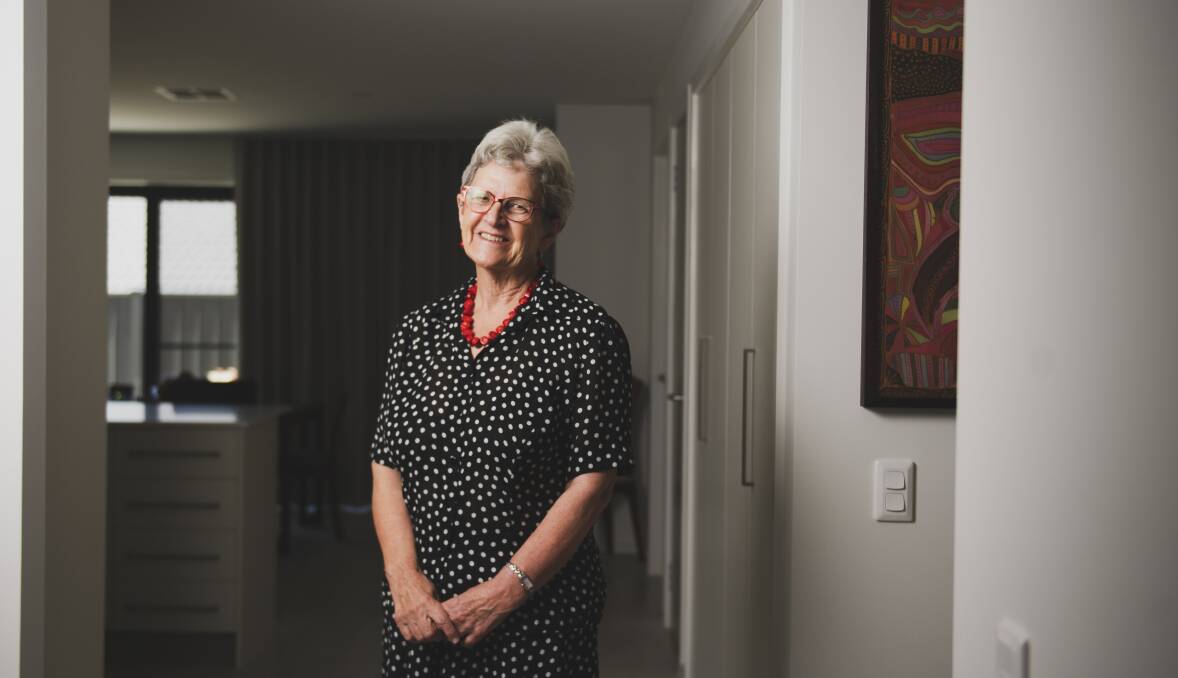 Cathi Moore, who has been recognised in the Australia Day honours for significant service to young women and the community, at her home in Narrabundah on Saturday. Picture: Dion Georgopoulos